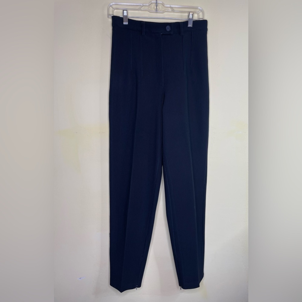 Body Action Design Black Ribbed Dress Pants Zipper Ankle Size Medium